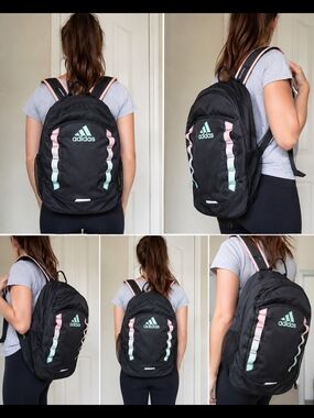 adidas Black Backpack with Pastel Pink & Mint Accents